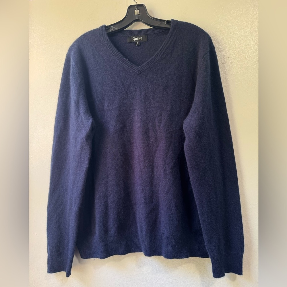 Quince Navy V-Neck Sweater
